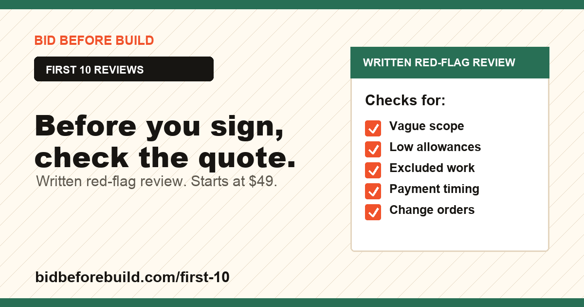 Bid Before Build written quote review preview